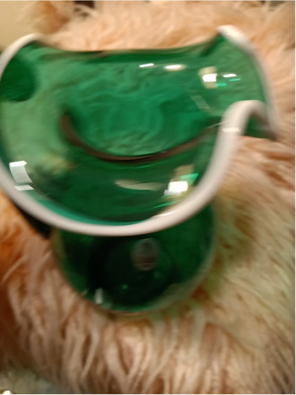 Fenton Emerald Green Snow Crest Glass Reed Handled Ruffle Pitcher handmade USA